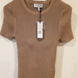 NWT Michael Stars Ribbed Knit Leslie Top / Sweater - Size Medium - Camel